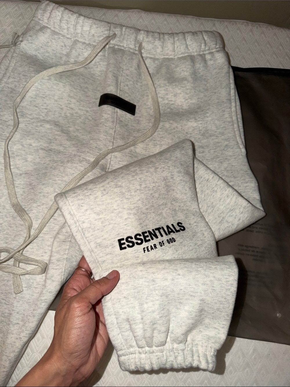 Essentials Fear of God Light Heather Gray Sweatpants with Black Logo